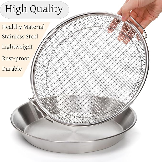 10.3" Kitchen Oil Filter Tray, Stainless Steel Air Fryer Mesh Pan, Draining Basket Accessories for Fried Food, Cooking Net Strainer Colander for Barbecue Grill Vegetable Dessert