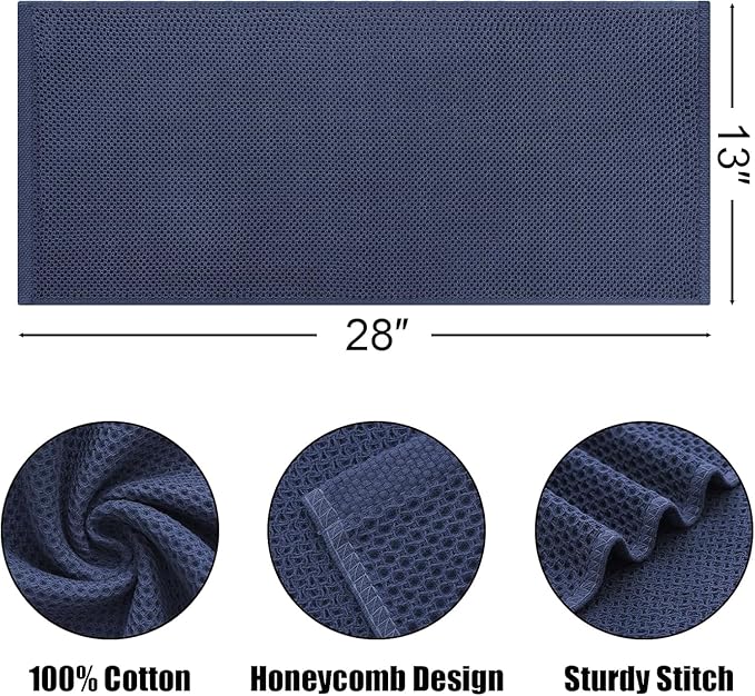 Kitinjoy 100% Cotton Waffle Weave Kitchen Towels, 12-Pack Super Soft and Absorbent Dish Towels for Drying Dishes, Kitchen Hand Towels, 13 in x 28 in, Navy Blue
