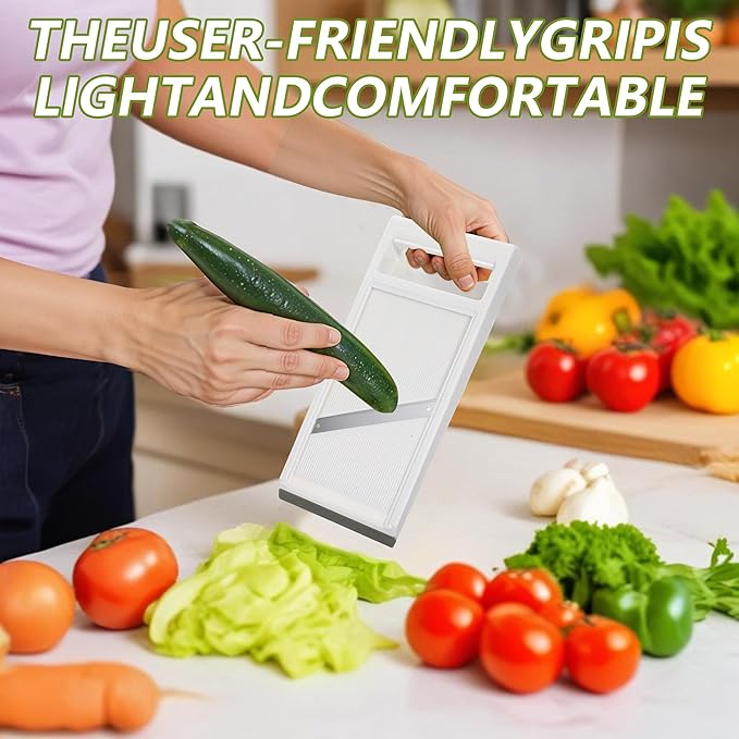 Hand Mandoline Slicer,Portable Handheld Vegetable Mandoline Slicer with Stainless Steel Blade, Cucumber Clicer Thin for Vegetables,Fruits,Potatoes,Cheese,Carrots,Quick Uniform Slice,White