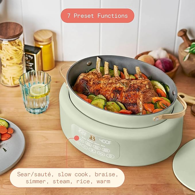Beautiful 10-in-1 Electric MultiCooker 6 Quart - Programmable Slow Cooker, Sous Vide, Rice Cooker - Sleek Touch Timer & Delayed Start - Kitchen Appliance by Drew Barrymore (Sage Green)