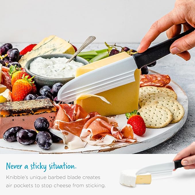 Dreamfarm Knibble Lite 3-In-1 Non-Stick Cheese Knife for Charcuterie, Slicing, Spreading, with Built-In Fork to Serve & Share Foods - 9" Red