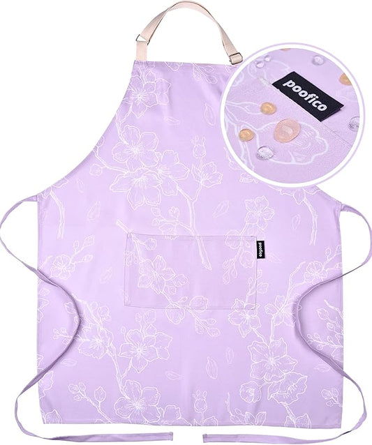 Premium Adjustable Cooking Aprons for Women with Pockets| Poly-Cotton Waterproof Kitchen Apron| Cute Floral Design, Long Ties