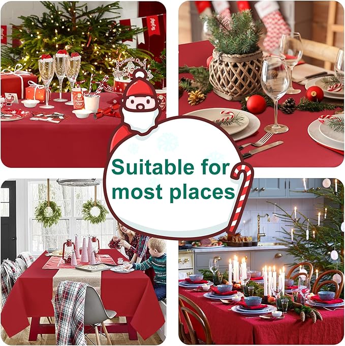 Hiasan Red Tablecloth Rectangle - Wrinkle Resistant and Waterproof Dining Room Washable Christmas Table Cloth, Polyester, 54 x 120 Inch