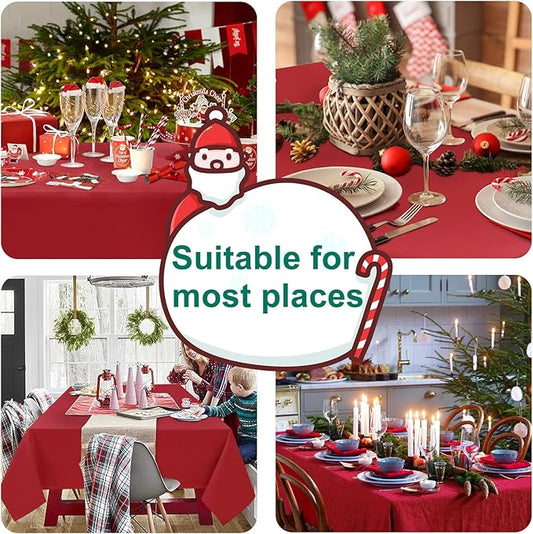 Hiasan Red Tablecloth Rectangle - Wrinkle Resistant and Waterproof Dining Room Washable Christmas Table Cloth, Polyester, 70 x 120 Inch