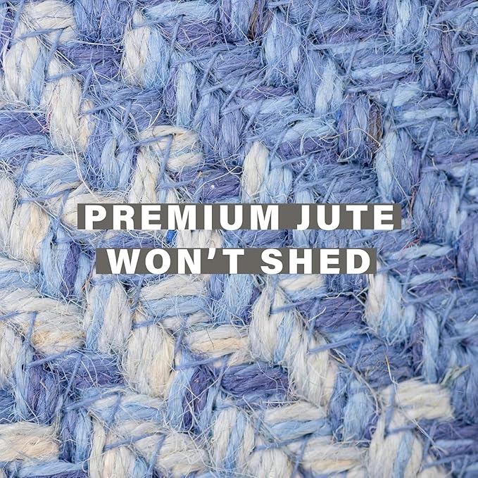 Homespice Denim Blue Round Braided Rug, Jute, 6' - Perfect Coastal Country Decor for Living Room, Dining Room, Everywhere