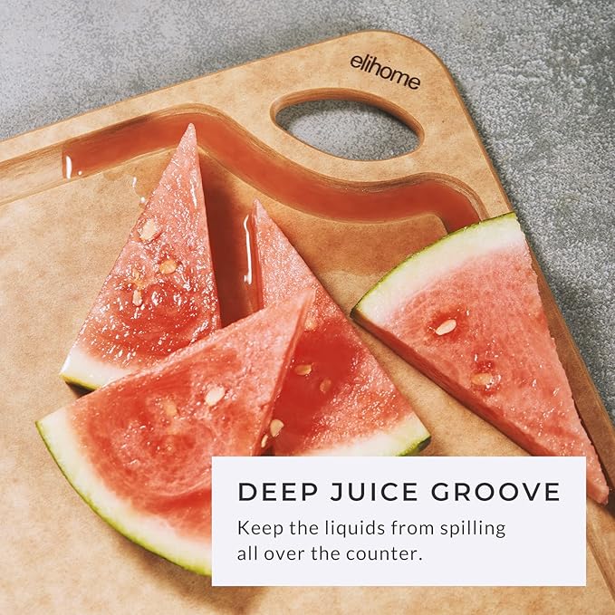 Elihome Classic Series 4-in-1 Cutting Board Set for Kitchen, Natural Wood Fiber Composite, Dishwasher Safe, Eco-Friendly, Juice Grooves with Easy Grip Handles,Non Porous, BPA Free, Made in USA