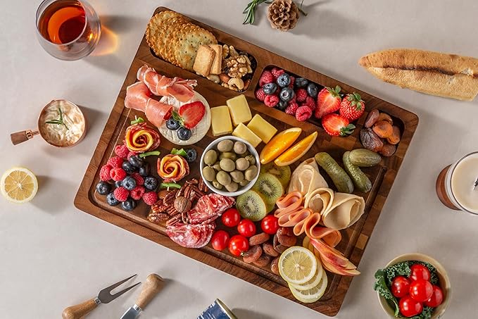 THETCHRY Walnut Wood Cutting Boards for Kitchen, Large Chopping Board Double Sided, End Grain Cutting Board with Handle, Charcuterie Butcher Block for Meal Prep & Serving with Gift Box, 17"×13"×1"