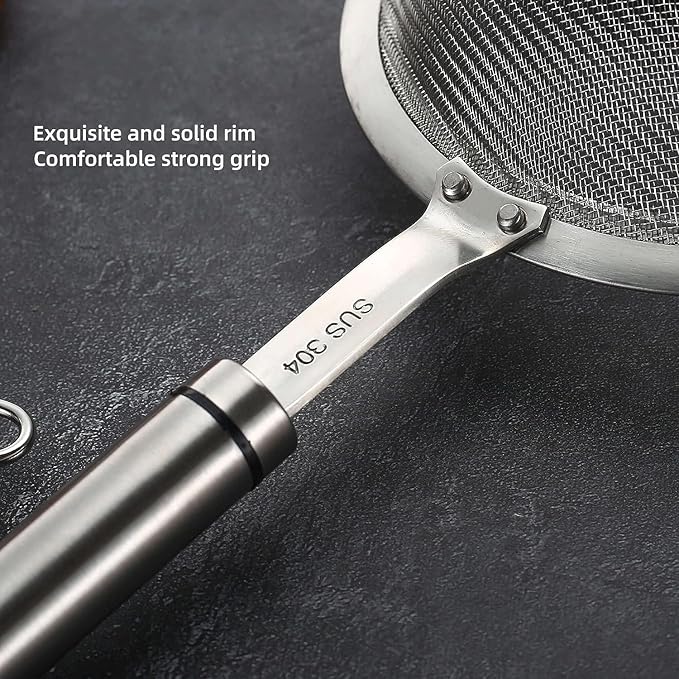 4.72 inches 304 Stainless Steel Fine Mesh Strainers for Kitchen, Colander-Skimmer with Handle, Metal Sieve Sifters for Food, Rice, Oil, Noodles, Fruits, Vegetable, Tea Strainer