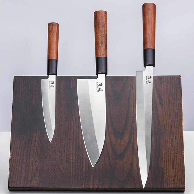 SHANGDAO Japanese Kitchen Knife Set, 3 Piece Sushi Chef Knife, 10”Yanagiba-7”Deba-5”Utility Kitchen Knife Cooking Knives, Premium German Stainless Steel & Traditional Wooden Handle, Gift Box