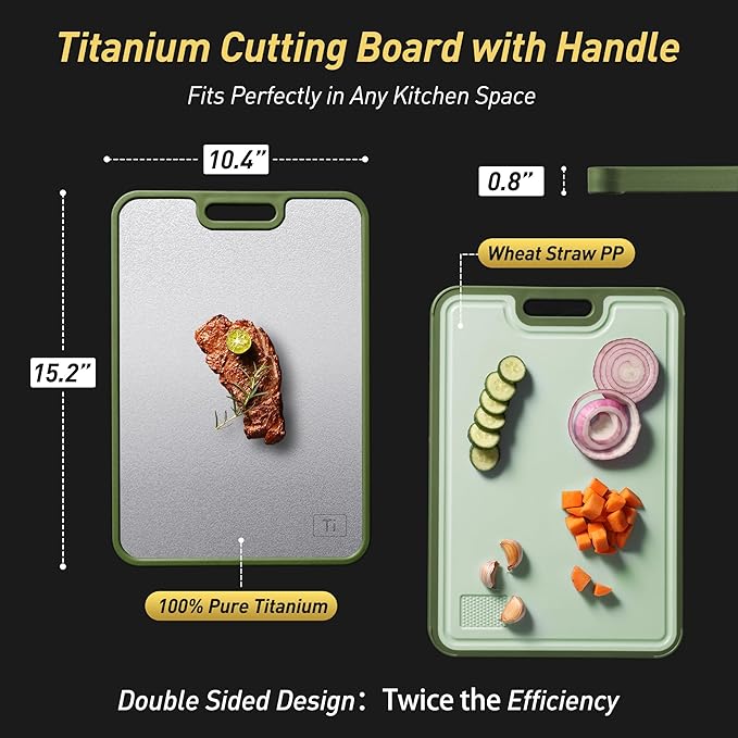 2 in 1 Pure Titanium Cutting Boards for Kitchen Chopping Board with Handle Double Sided and Over Sink Butcher Block Nice Juice Groove Big Xl XXl xlarge Best Kitchen Counter Organic Meat BBQ Kit