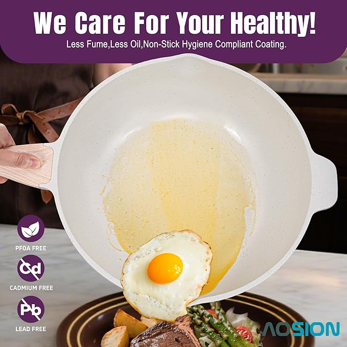 AOSION 11 Inch Nonstick Ceramic Deep Frying Pan Skille with Lid,5QT Sauté Pan for Cooking with Steam Rack,Healthy Large Skillet,Stay Cool Handle, Induction Compatible, PFOA & PFAS Free. (12IN-PURPLE)