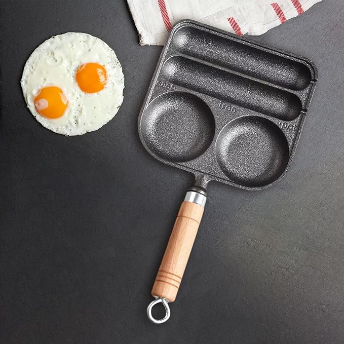 Fenteer Sausage and Eggs Grilling Pan, Hot Dog Presser Maker, Homemade 4 Cavity Cast Iron Non Coating DIY Waffle Corn Dog Grill Pan for Outdoor, Baking