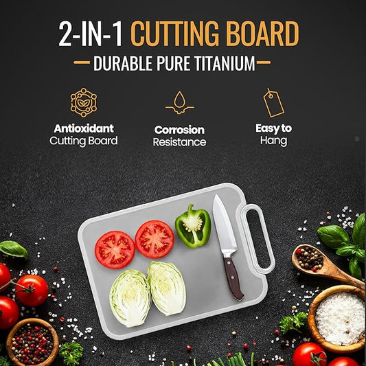 PLATEVIA Titanium Cutting Board for Kitchen – Dual-Sided Scratchless Pure Titanium & PP Surface, Non-Slip, Rust-Proof, Odor Resistant, Dishwasher Safe Premium Chopping Board for Meat & Vegetables