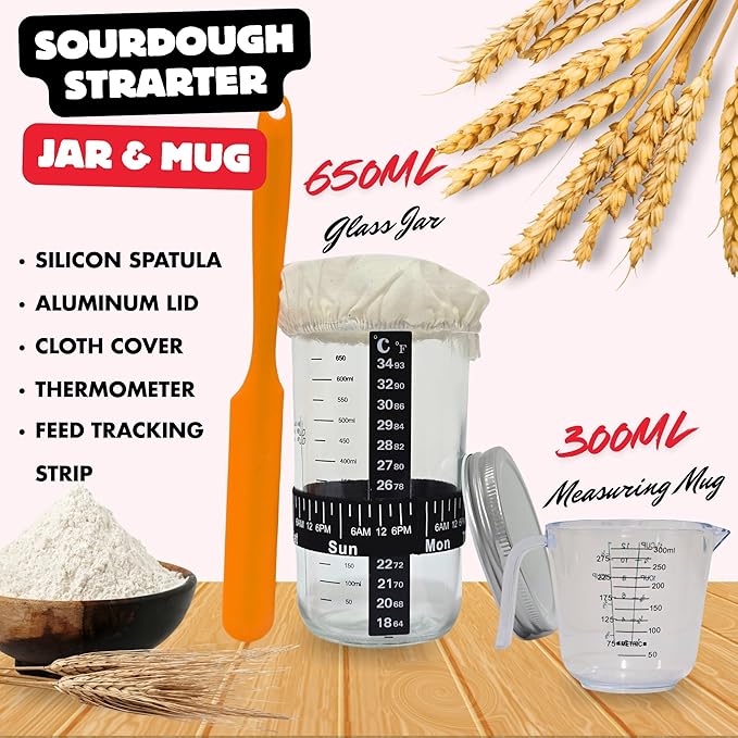 Sourdough Starter Kit | Complete 36Pcs All-in-One Bread Kit for Beginners & Bakers | Natural Rattan Proofing Baskets with 34oz Glass Starter Jar & Full Accessories | Gift for Women, Wives & Moms