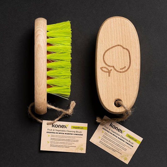 KONEX Veggie Brush - Fruit & Vegetable Produce Brush, Potato Scrubber | Food with Beechwood Handle | Mushroom, Potato Scrubber, Carrot or Corn Cleaner (Pack of 1)