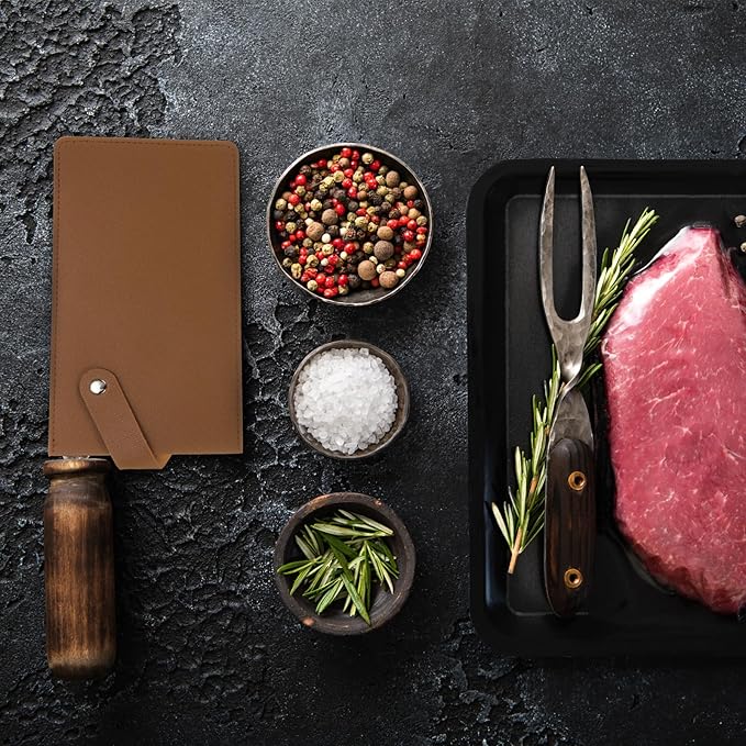 PATIKIL PU Leather Knife Meat Cleaver Sheath, Waterproof Chef Knife Guards Wide Knife Protector Cleaver Cover for Home Kitchen, Light Brown