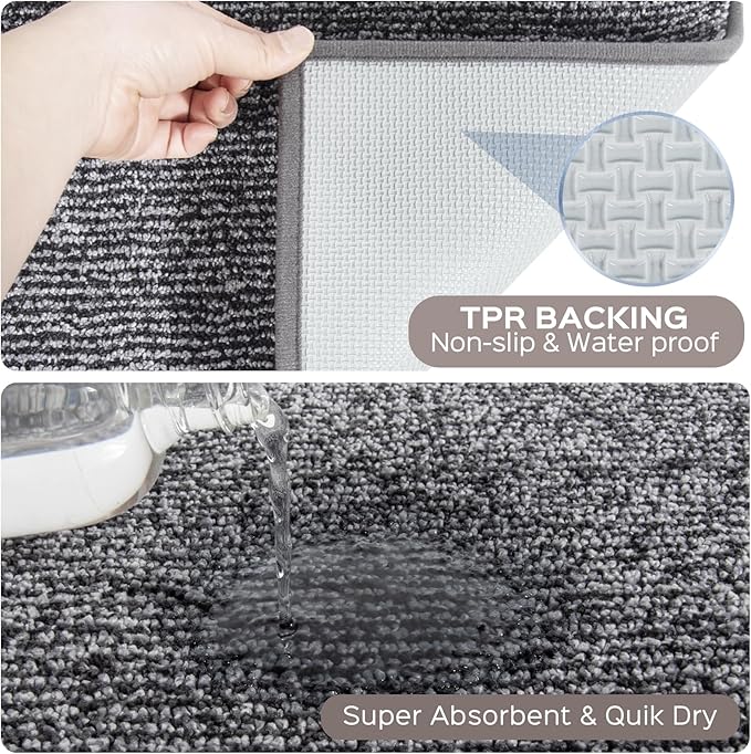 Washable Kitchen Rug 24" x 35.5" / 60cm x 90cm, Non Slip Kitchen Mat for Floor, Absorbent Indoor Throw Rug for Laundry, Bathroom, Bedroom, Door