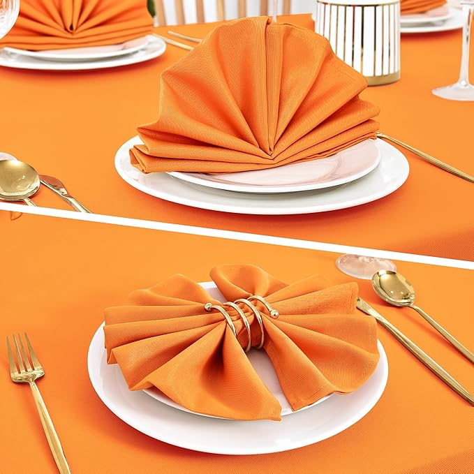 Wolkemer Set of 4 Orange Cloth Napkins 17 x 17 Inches Solid Washable Polyester Dinner Napkins with Hemmed Edges for Dinners Parties Weddings Banquets Events Table Decoration