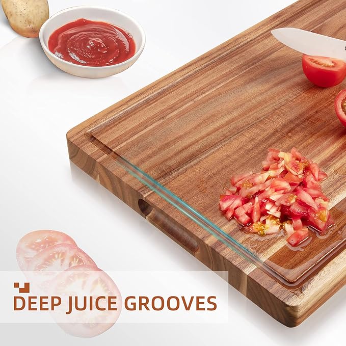 LinTimes Acacia Wood Cutting Board with Grip Handle - Serving Board, Cheese Board, Chopping Board 20"L *15"W Inches, Durable Lightweight Kitchen Essentials for Meat, Vegetables, Ideal Gift