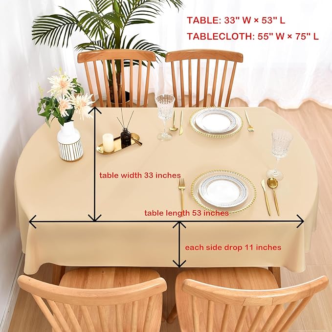 Wolkemer Small Oval Tablecloth 52 x 70 Inch Washable Fabric Table Cloth Solid Beige Table Cover for Dining Wedding Party Banquet Tabletop Decoration