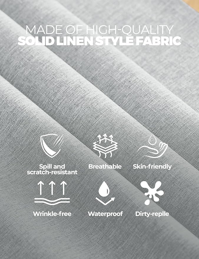 Faux Linen Farmhouse Table Cloth 60"x84" for 4-6 ft Rectangle Table, Cool Grey Waterproof Outdoor Washable Cloth Tablecloth for Rectangular Dining Room Kitchen Outdoor Party Restaurant Table