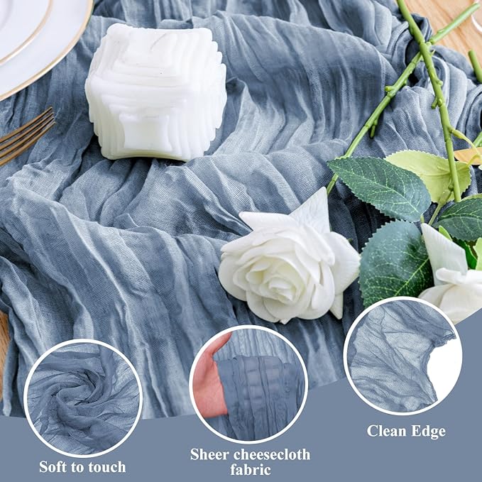 Wokceer Cheesecloth Table Runner 3Pack 10FT Dusty Blue Boho Gauze Fall Thanksgiving Cheese Cloth Table Runner for Party Long Rustic Sheer Table Runners for Baby Bridal Shower Wedding Easter Table