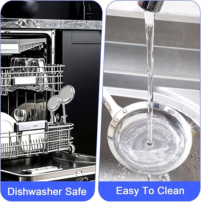 Stainless Steel Fine Mesh Strainer, Set of 4 Fine Mesh Sieve for Kitchen Cooking, Long Handle Food Strainer Steel Colander (Set of 2 Sizes)