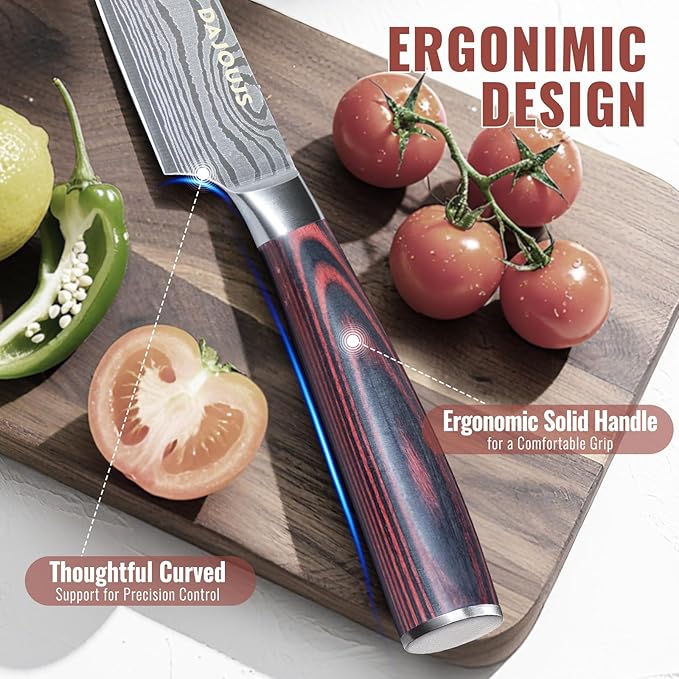 Black Knife Set With Block - 8 Pieces High Carbon Stainless Steel Magnetic Knife Set with Sharpener, Ultra Sharp Kitchen Knives Sets for Cooking with Ergonomic Handle