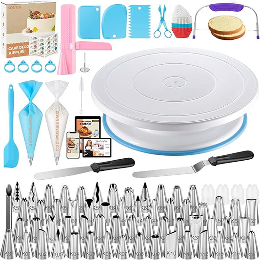 Kootek 230PCs Cake Decorating Kits, Baking Supplies Tools with Cake Stand Turntable, Piping Bags and Tips, Cake Leveler, Frosting Icing Spatulas & More Accessories for Cake Cupcake Decorations