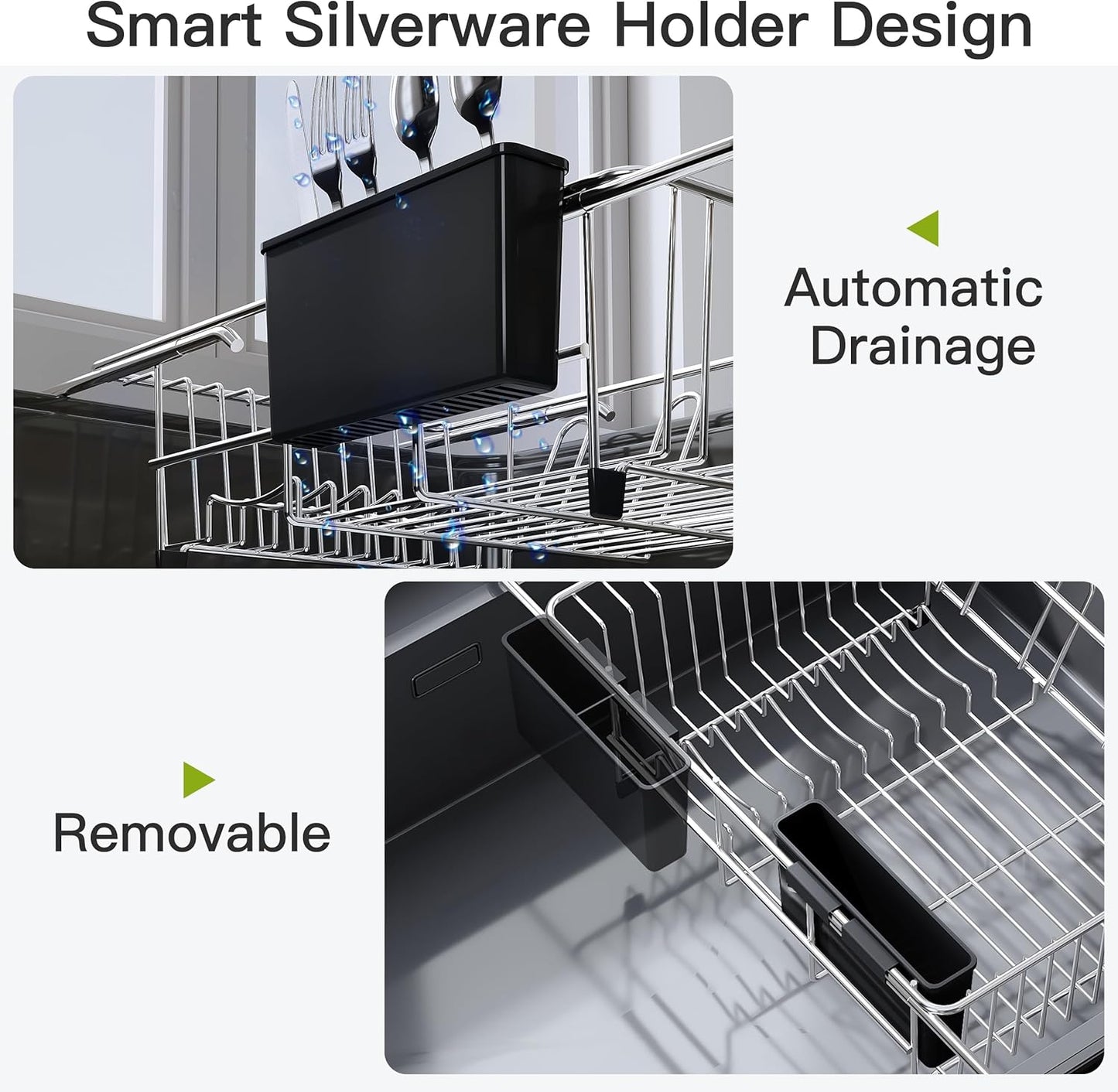 JASIWAY Dish Drying Rack in Sink, Expandable Stainless Steel Dish Drainers for Kitchen Counter, Dish Dryer Rack for Inside Sink, Over The Sink Dish Racks with Utensil Holder, Silver