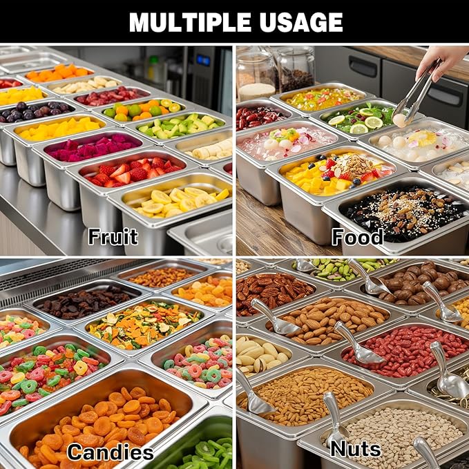 West Bay 6 Pack 1/9 Size Hotel Pan with Lids, 4'' Deep Steam Table Pan with Lid, 5.3'L x 2.7''W Stainless Steel Pans for Home, Party, Hotel, Buffet