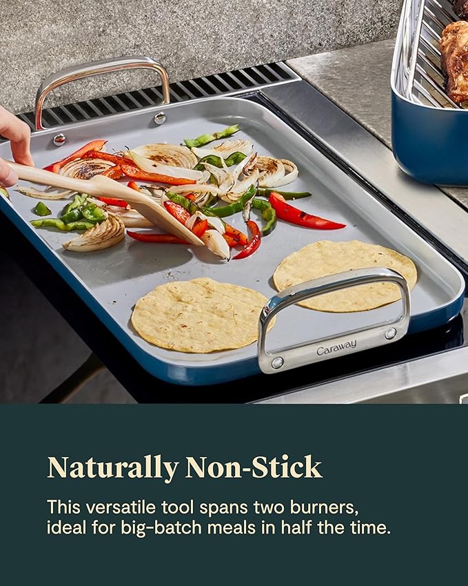 Caraway Double Burner Griddle - 19x12” Griddle Pan - Non-Stick Ceramic Coated - Non Toxic, PTFE & PFOA Free - Oven Safe & Compatible with All Stovetops - Marigold