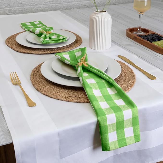 Blue Needles Gingham Buffalo Plaid Cloth Napkins 100% Cotton Set of 12 Dinner Table Napkins 18x18 inch Soft Reusable Washable Perfect for Wedding Parties & Everyday Use - Apple Green & White