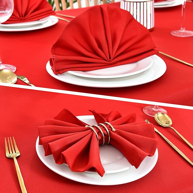 Wolkemer Set of 4 Red Cloth Napkins 17 x 17 Inches Solid Washable Polyester Dinner Napkins with Hemmed Edges for Dinners Parties Weddings Banquets Events Table Decoration