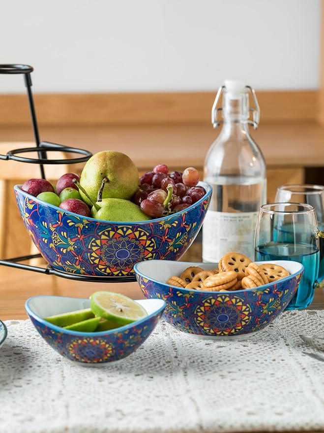 YHOSSEUN 3 Tier Serving Bowls, Tiered Serving Platter and Trays Serving Dishes for Entertaining, Oval Serving Bowl Set with Metal Stand