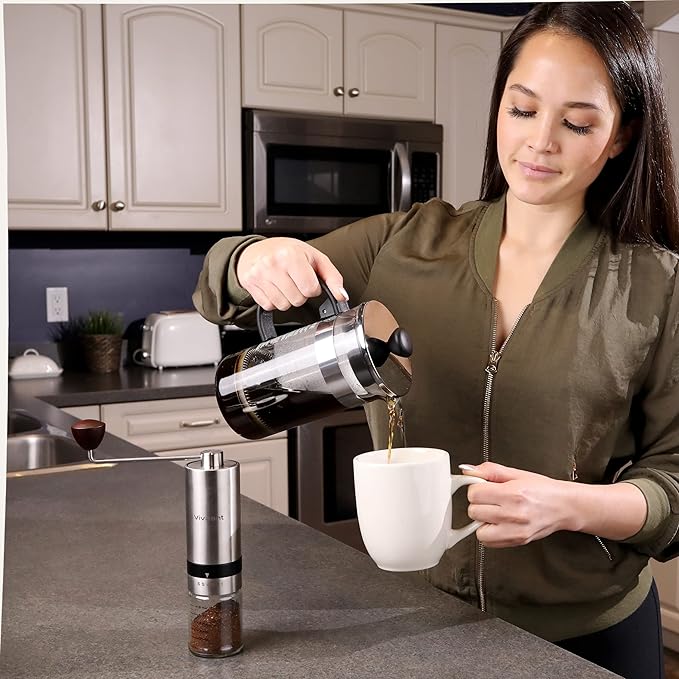 Vivaant Coffee Grinder Manual Capacity 32g - Stainless Steel Conical Burr Coffee Grinder Hand, Manual Coffee Grinder Espresso with Adjustable Settings, Portable Coffee Bean Grinder for French Press
