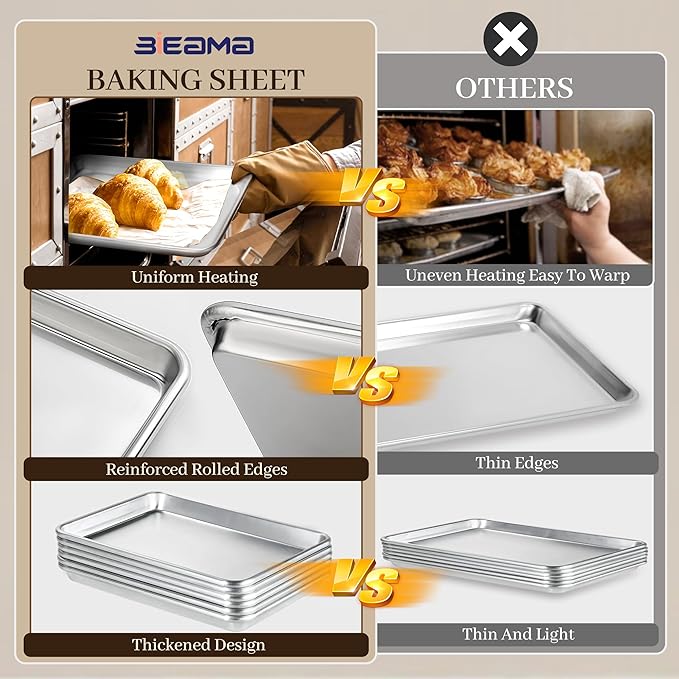 BIEAMA 6 Pack Full Size Baking Sheet Pan Aluminum Commercial Pan for Oven Freezer Bakery Hotel Restaurant 18" × 26"