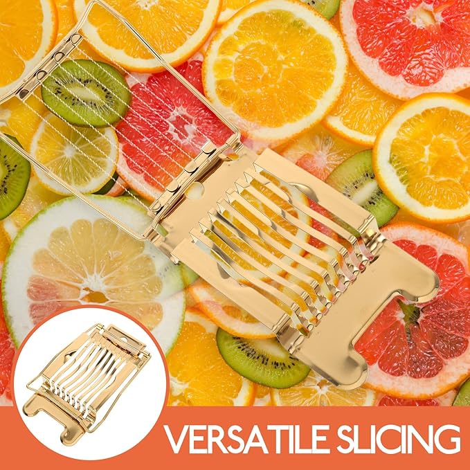 Multipurpose Stainless Steel Egg Slicer with Wire Cutter for Hard Boiled Eggs, Handheld Kitchen Tool for Home Use, Fruit and Vegetable Separator, Gold Color