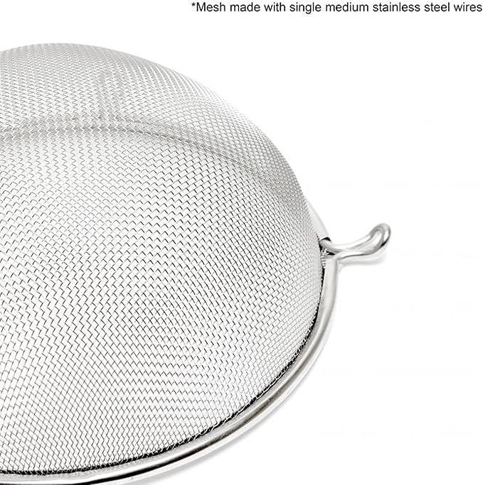 TrueCraftware- 6-Inch Single Medium Mesh Strainer Stainless Steel 6-1/2" Handle Length Wooden Handle- Kitchen Utensil Food Strainer Skimmer Spoon for Cooking Sieve Sifters Pasta Fruits Vegetable