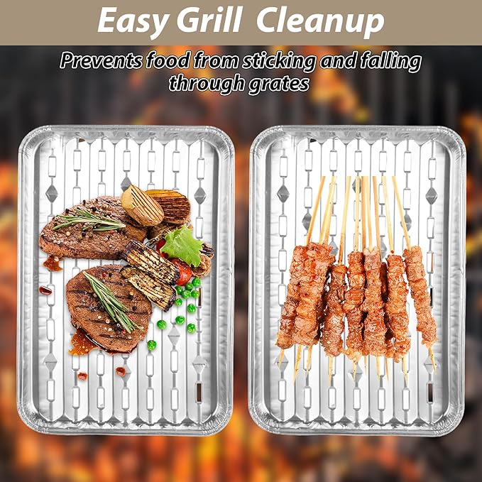 ZUQIAN 50 Pack Aluminum Foil Grill Pans with Holes, 9'' x 13'' Aluminum Foil Grill Liner Topper, Disposable Foil Broiler Pans for Cooking BBQ Grilling Trays Foil Grill Drip Pans