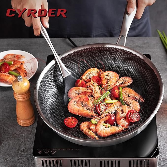 Cyrder Hybrid Nonstick 12.5Inch 316 Stainless Steel Pan, PFOA Free Wok, Dishwasher Oven Safe, Stay Cool Handle Skillet, Works with Induction Cooktop/Ceramic/Gas/Electric Stovetop