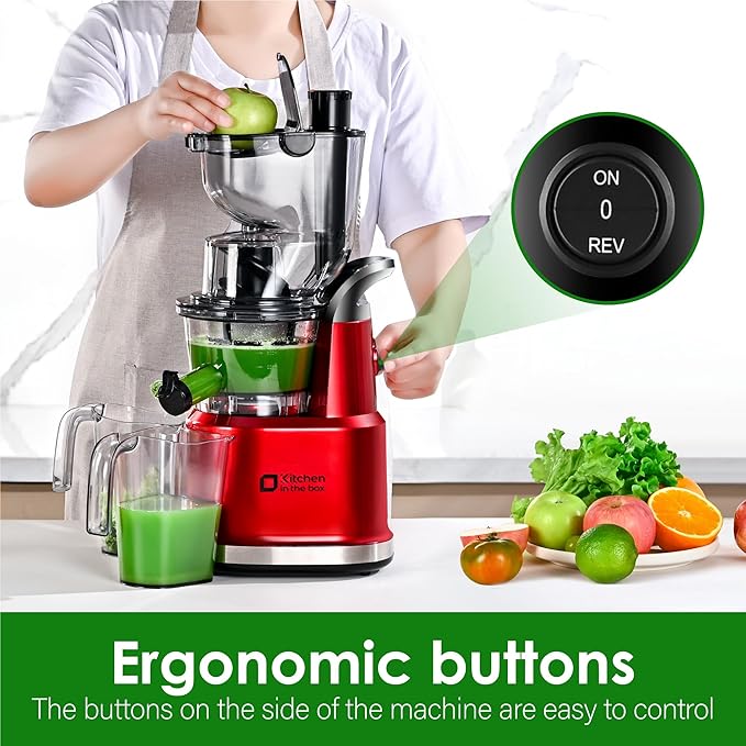 Cold Press Juicer Machines, Kitchen in the Box Slow Masticating Juicers Machine,3.26inch Large Wide Feed Chute Fit Whole Fruits & Vegetables,BPA Free,Easy to Clean (Bright Red)