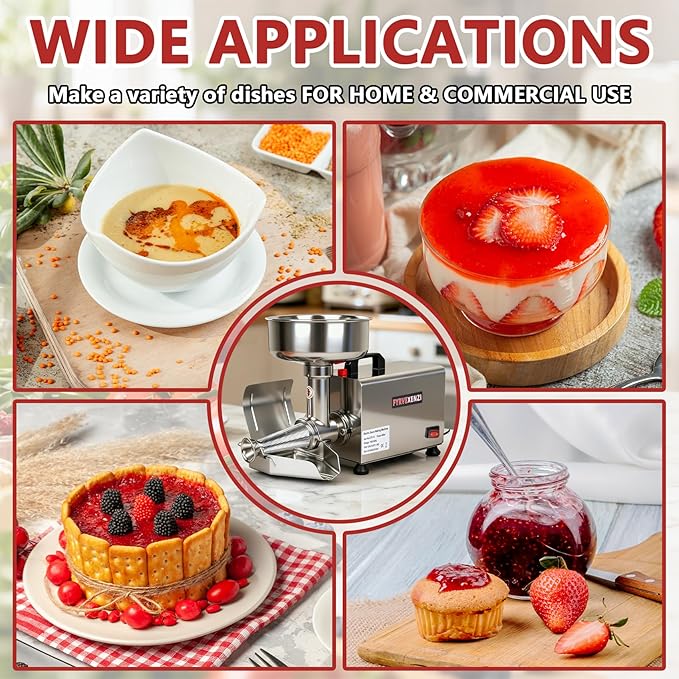 450W Electric Tomato Strainer & Sauce Maker, 110V Commercial Grade Food Mill for Tomato Sauce, Jam & Juice | 304 Stainless Steel Tomato Press, Tomato Grinder for Sauce, 200–350 lbs/h, ETC-1C