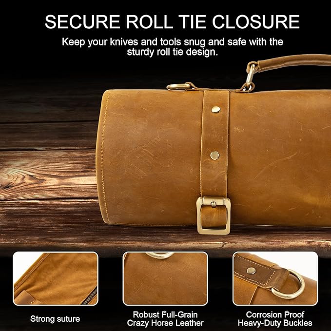 Genuine Leather Knife Roll, Knife Bags for Chefs Professional, Small Chef'S Knife Case Holder, Knives Holders Protectors with 7 Slots, Portable Chef Knife Roll Chef Knife Bag (12 Slots brown)