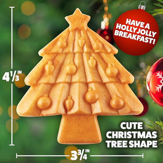 Christmas Tree Mini Waffle Maker- Make this Holiday Special for Kids w Cute 4 Inch Waffler Iron, Electric Non Stick Breakfast Appliance for Xmas Season, Festive Gift or Cute Dessert, Treat for Santa