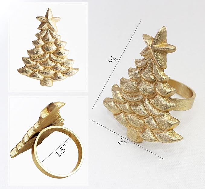 COTTON CRAFT Christmas Tree Napkin Rings - 8 Pack - Merry Xmas Hallelujah Holiday Dining Table Handmade Metal Napkin Holder - Joy Rejoice Festive Elegant Celebration Party Gift Tabletop Décor - Gold