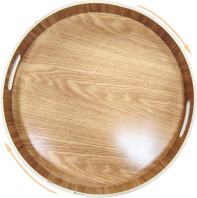 16" Large Lazy Susan Turntable with Handles – Wooden Rotating Tray with Raised Rim – Rustic Farmhouse Kitchen Island & Table Centerpiece – Spice & Condiment Organizer