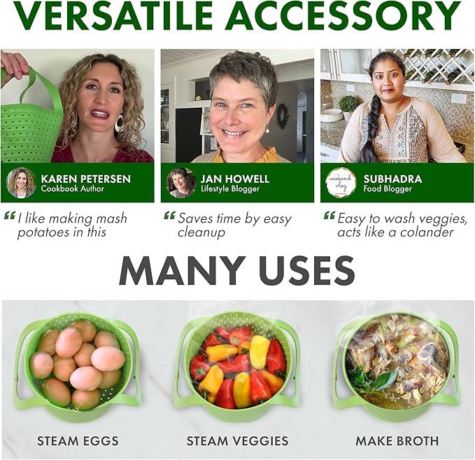 Avokado Silicone Steamer Basket for 3qt Instant Pot [6qt, 8qt avail], Ninja Foodi, Other Pressure Cookers - 100% Food Safe, BPA-Free, Dishwasher Safe Collapsible Vegetable Steamer Basket & Strainer