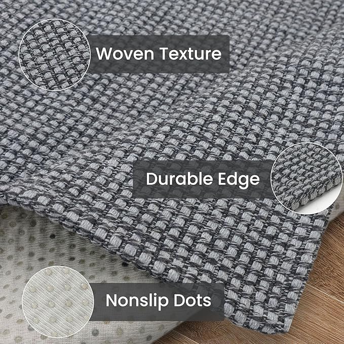IOHOUZE Washable Runner Rug 2x12 Non Slip Rubber Backed Extra Long Hallway Runner Entryway Runner Indoor, Kitchen Rugs Woven Cotton Floor Carpet for Hall Entrance, Dark Grey