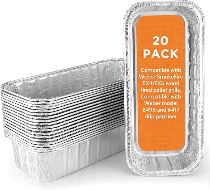 Whaleme 20 Pack Grill Drip Pans, Aluminum Foil Drip Pan Grease Catcher Cup Liner Compatible with Weber SmokeFire EX4/EX6/EPX6, Summit & Genesis II 400/600 Series, 11 x 5” Disposable Grill Grease Tray